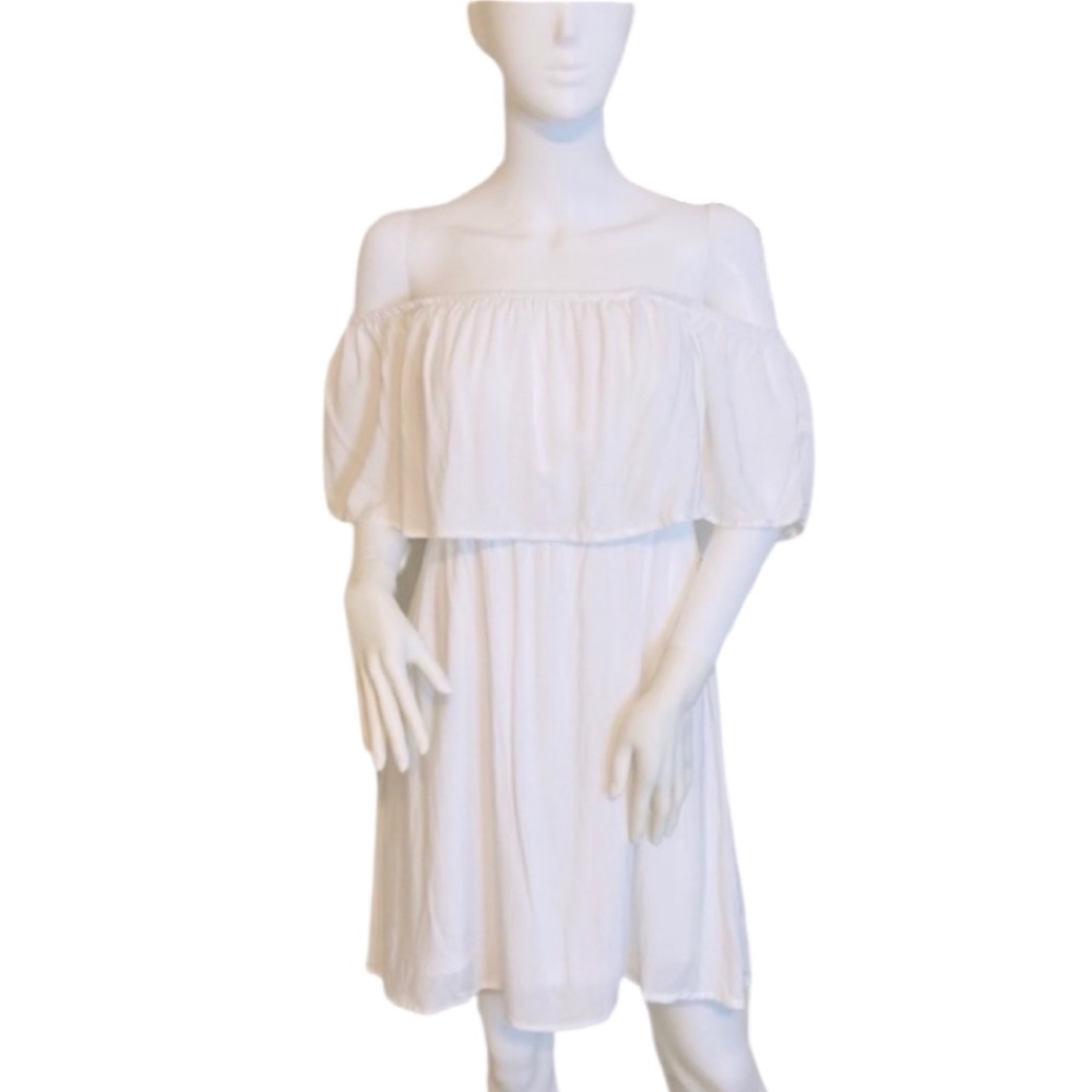 Rue21 Ruffle Overlay Off The Shoulder White Dress